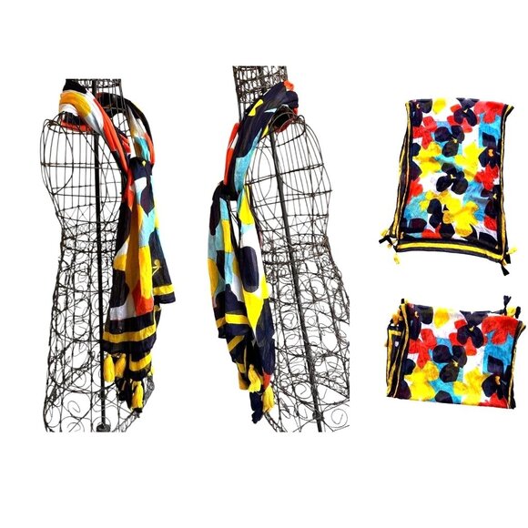 Vintage Flower Power Scarf Long Tassels 74 in L x 31 in W Rectangle Tabl… - Picture 3 of 12